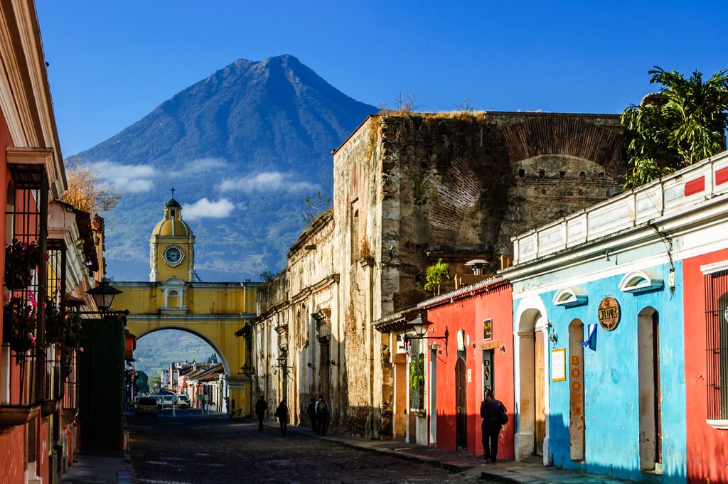 Colorful colonial street in Antigua, Guatemala