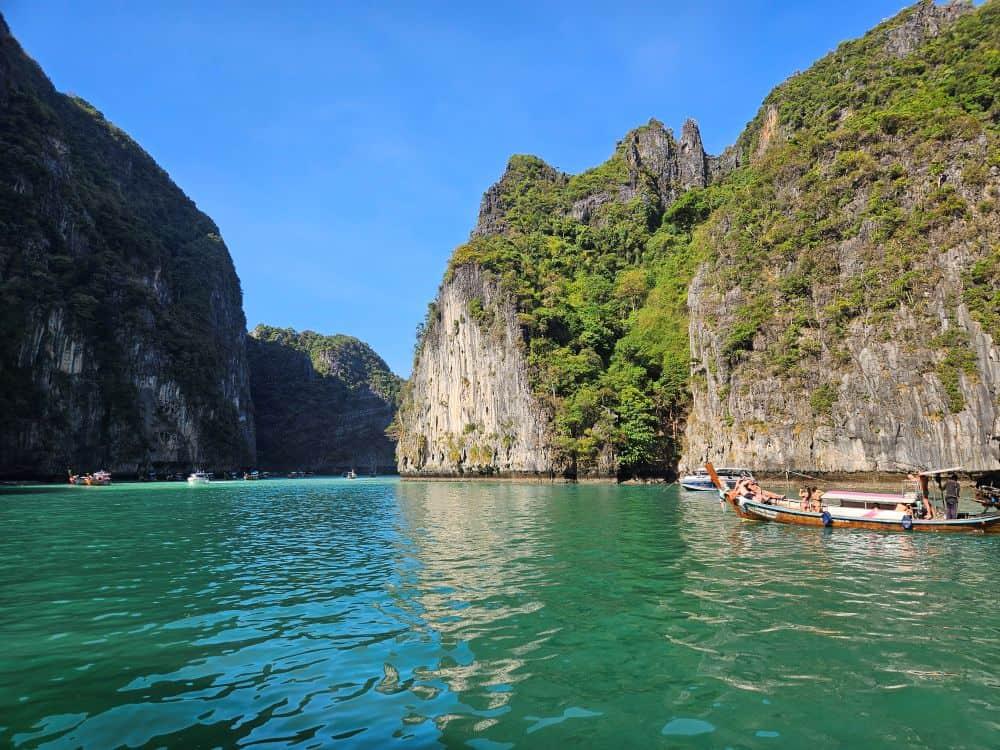 Turquoise lagoon and limestone cliffs near Phuket