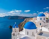 Blue domed churches in Oia, Santorini