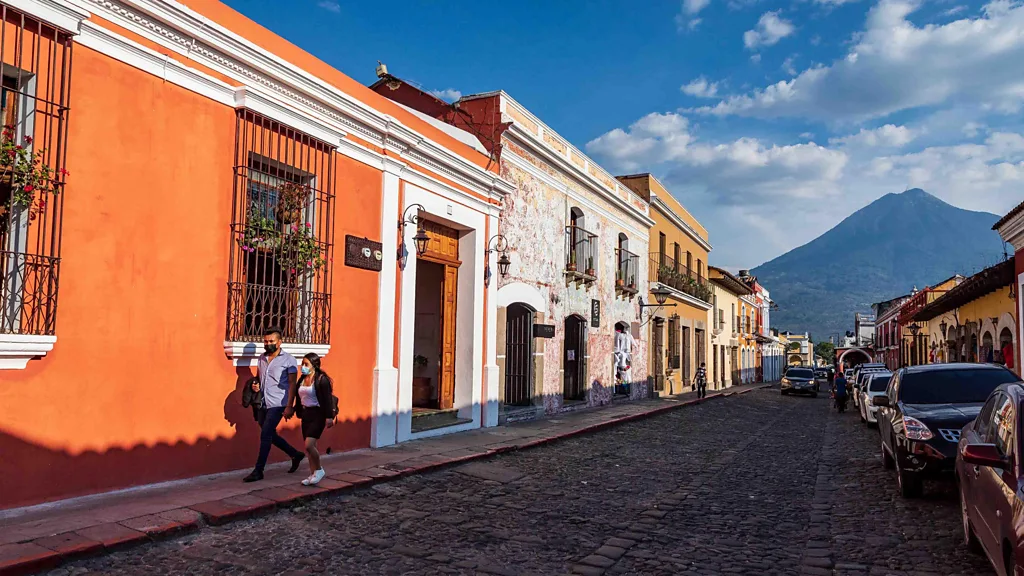 Colorful cobblestone street in Antigua
